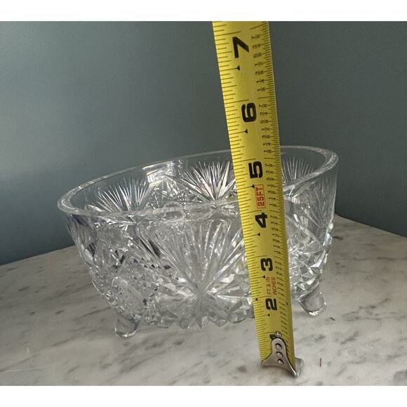 Vintage Crystal 3 Footed Cut Glass Bowl Pinwheel Star of David Home Decor Dish - Picture 13 of 16